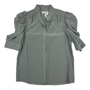 FRAME Gillian Silk Puff Sleeve Top Blouse Green Size S